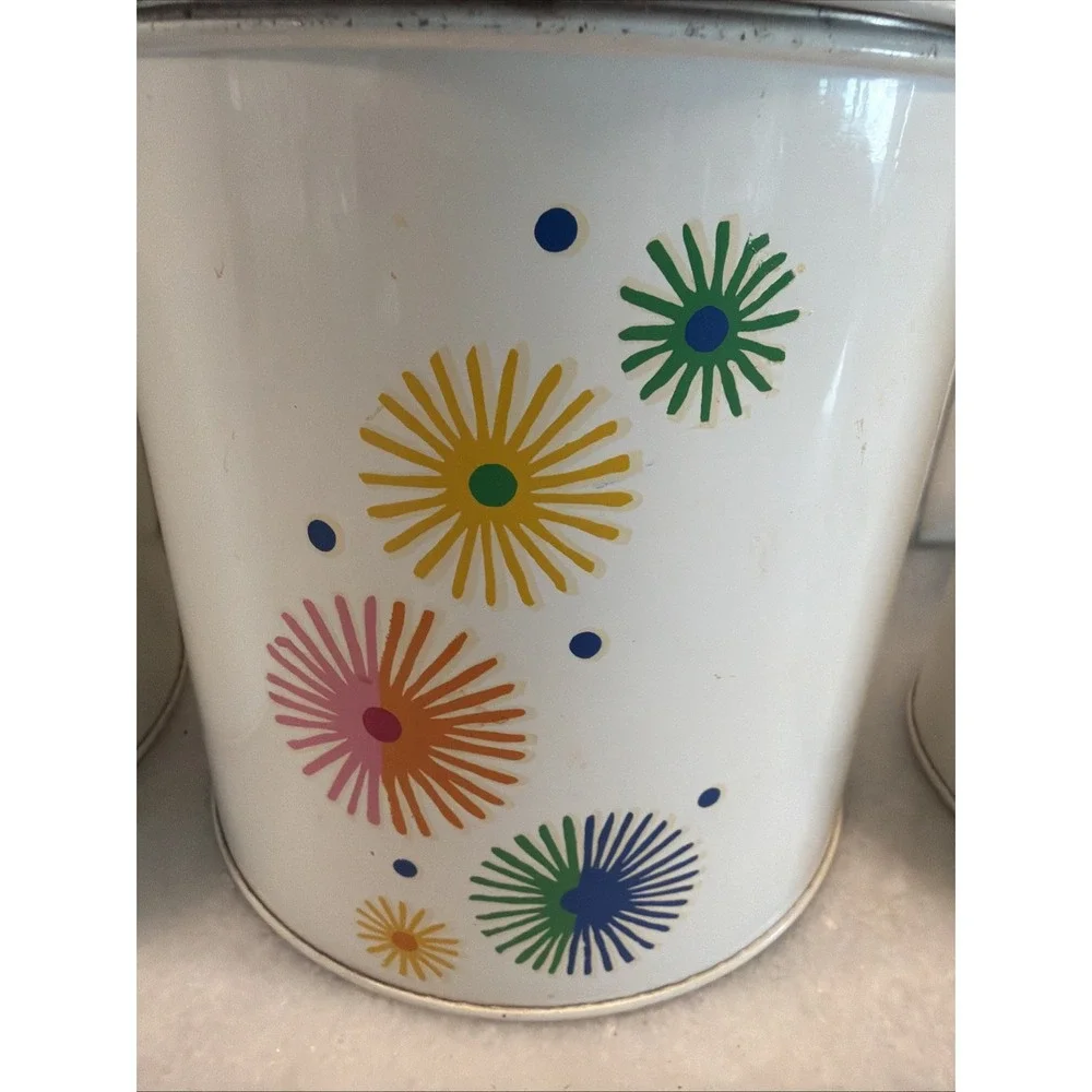 Vintage MCM Atomic Pattern Colorful Metal Canisters GW992